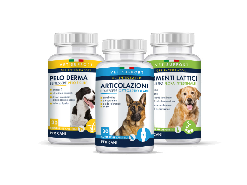 Packaging integratori Vet Support